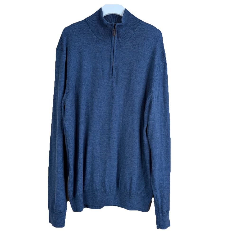 Jos A Bank Sweater Mens Large Navy 100% Merino Wool 1/4 Zip Pullover‎